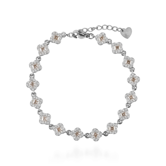 Αλυσίδα χεριού με ζιργκόν Mar and Mar Athena Clover Silver από ανοξείδωτο ατσάλι
