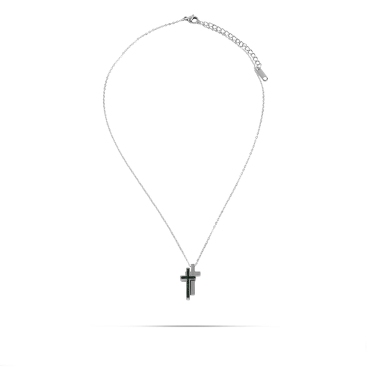 Κολιέ σταυρός με πέτρες ζιργκόν Mar and Mar Virden Double Cross από ανοξείδωτο ατσάλι