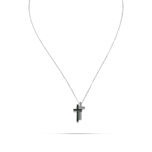 Κολιέ σταυρός με πέτρες ζιργκόν Mar and Mar Virden Double Cross από ανοξείδωτο ατσάλι