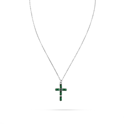 Κολιέ με σταυρό και πέτρες ζιργκόν Mar and Mar Perdita Cross (Silver) από ανοξείδωτο ατσάλι