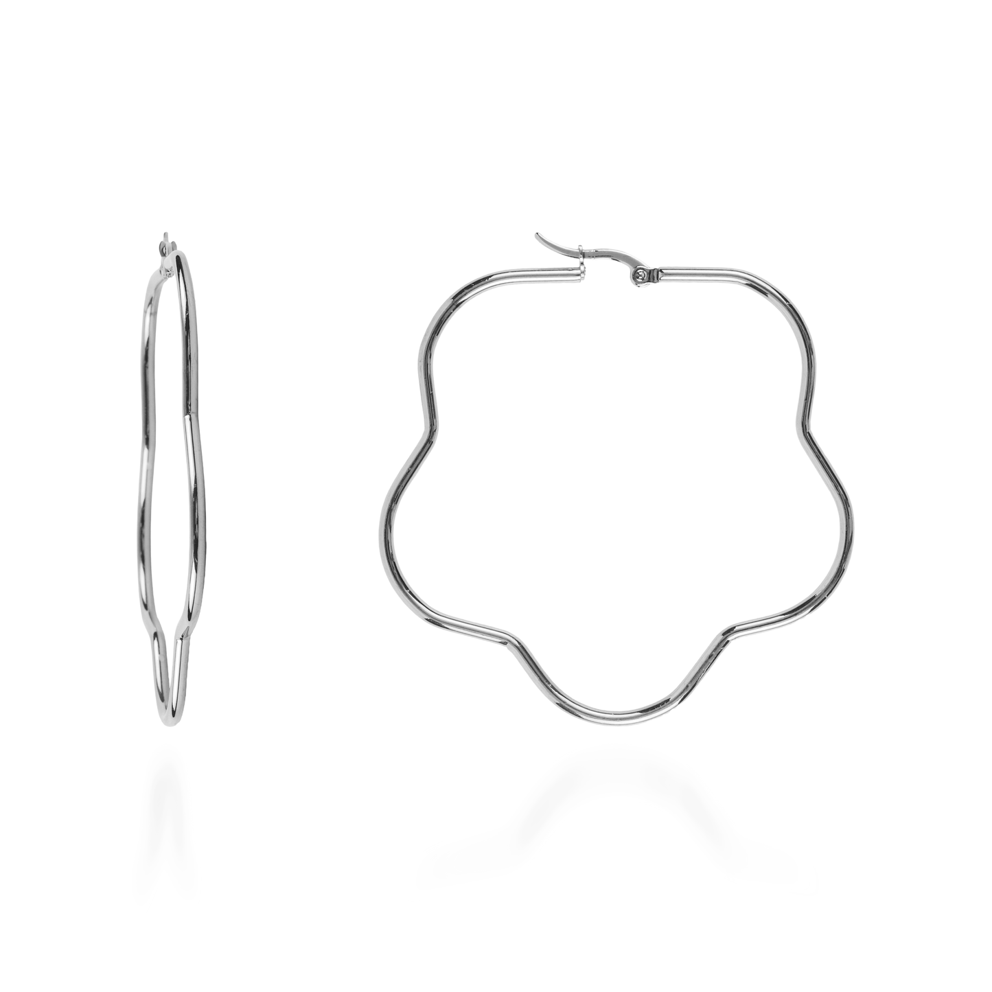 Σκουλαρίκια κρίκοι Mar and Mar Flower Silver από ανοξείδωτο ατσάλι