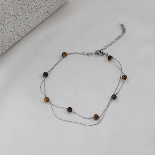 Αλυσίδα ποδιού διπλή με χάντρες Mar and Mar Carina Anklet από ανοξείδωτο ατσάλι