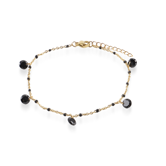 Αλυσίδα ποδιού με πέτρες ζιργκόν Mar and Mar Rosseta (Black) από ανοξείδωτο ατσάλι