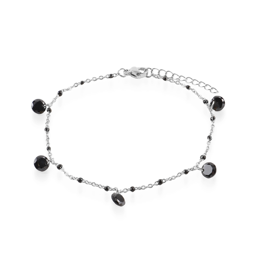 Αλυσίδα ποδιού με πέτρες ζιργκόν Mar and Mar Rosseta Silver (Black) από ανοξείδωτο ατσάλι