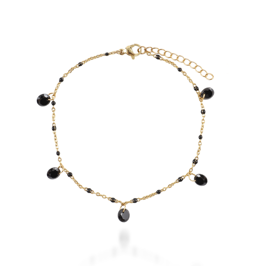 Αλυσίδα ποδιού με πέτρες ζιργκόν Mar and Mar Rosseta (Black) από ανοξείδωτο ατσάλι