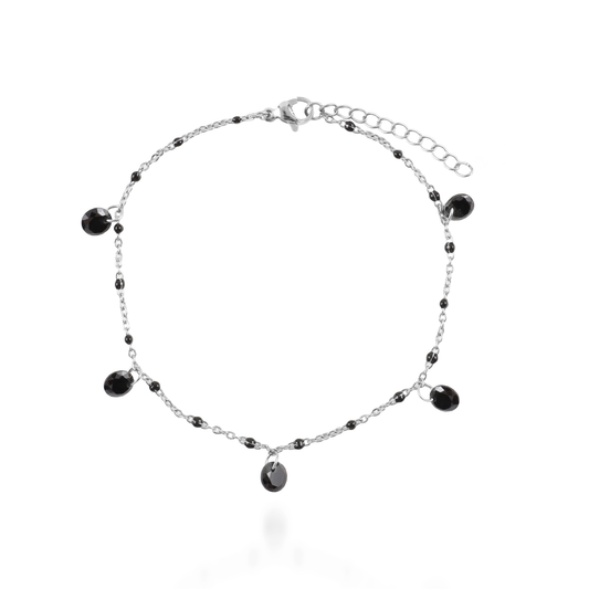 Αλυσίδα ποδιού με πέτρες ζιργκόν Mar and Mar Rosseta Silver (Black) από ανοξείδωτο ατσάλι