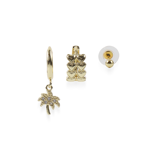 Σετ σκουλαρίκια με φοίνικα καρδιές και πέτρες ζιργκόν Set Palm Tree Hoops