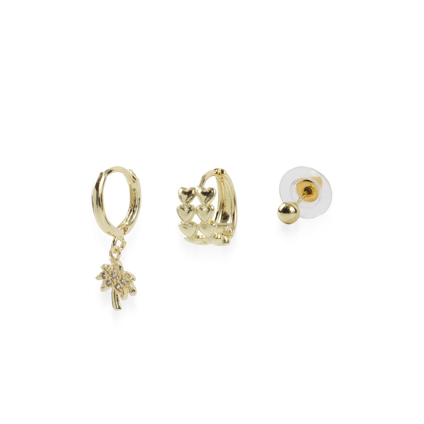 Σετ σκουλαρίκια με φοίνικα καρδιές και πέτρες ζιργκόν Set Palm Tree Hoops