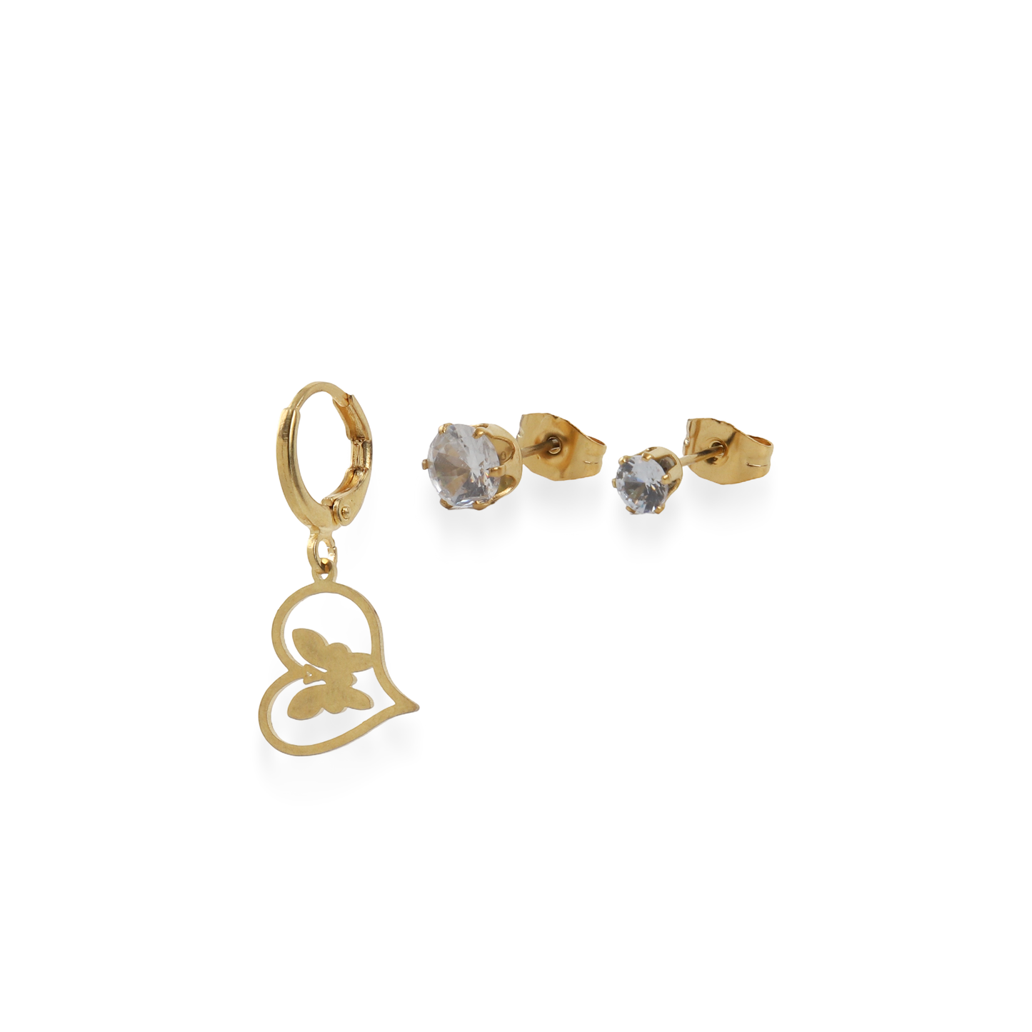 Σετ σκουλαρίκια με καρδιά και πέτρες ζιργκόν Set Earrings I