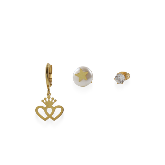 Σετ σκουλαρίκια με καρδιά αστέρι και πέτρα ζιργκόν Set Earrings III