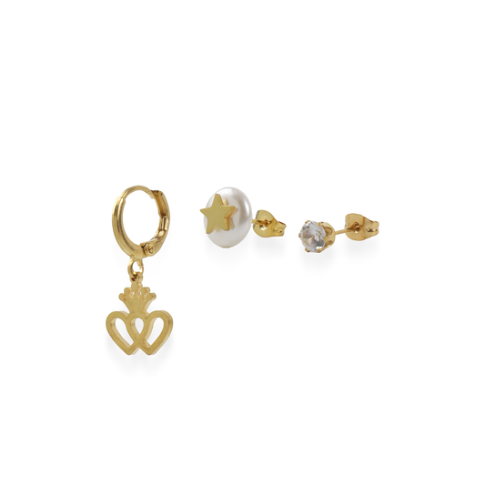 Σετ σκουλαρίκια με καρδιά αστέρι και πέτρα ζιργκόν Set Earrings III
