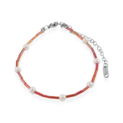 Αλυσίδα ποδιού χειροποίητη Mar and Mar Marya (Red) Silver από ανοξείδωτο ατσάλι