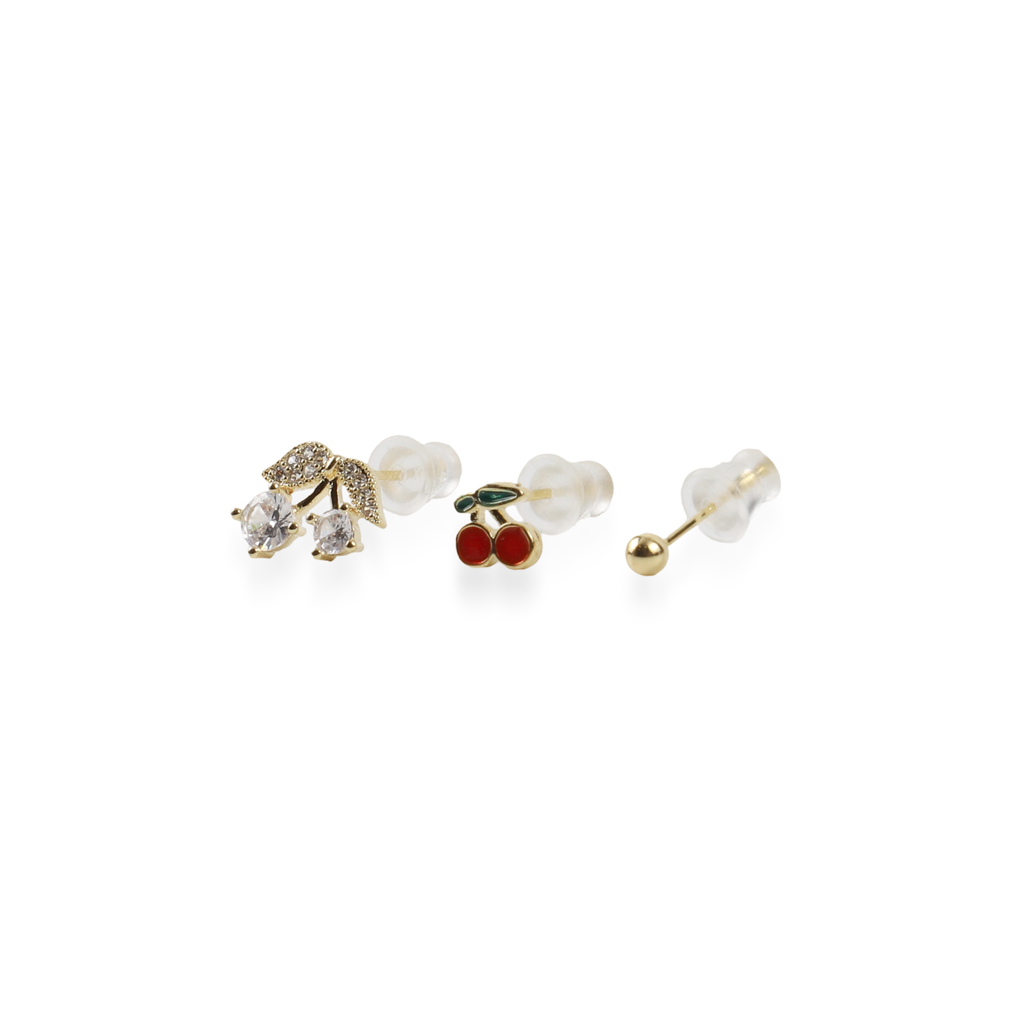 Σετ σκουλαρίκια κεράσι με πέτρες ζιργκόν Set Cherry Studs