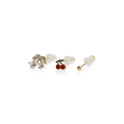Σετ σκουλαρίκια κεράσι με πέτρες ζιργκόν Set Cherry Studs