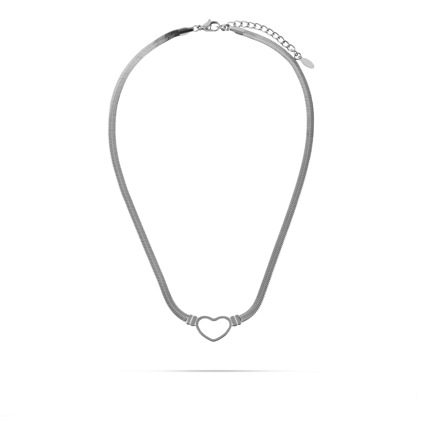 Αλυσίδα λαιμού flat snake με καρδιά Mar and Mar Heart Flat Snake (Silver) από ανοξείδωτο ατσάλι