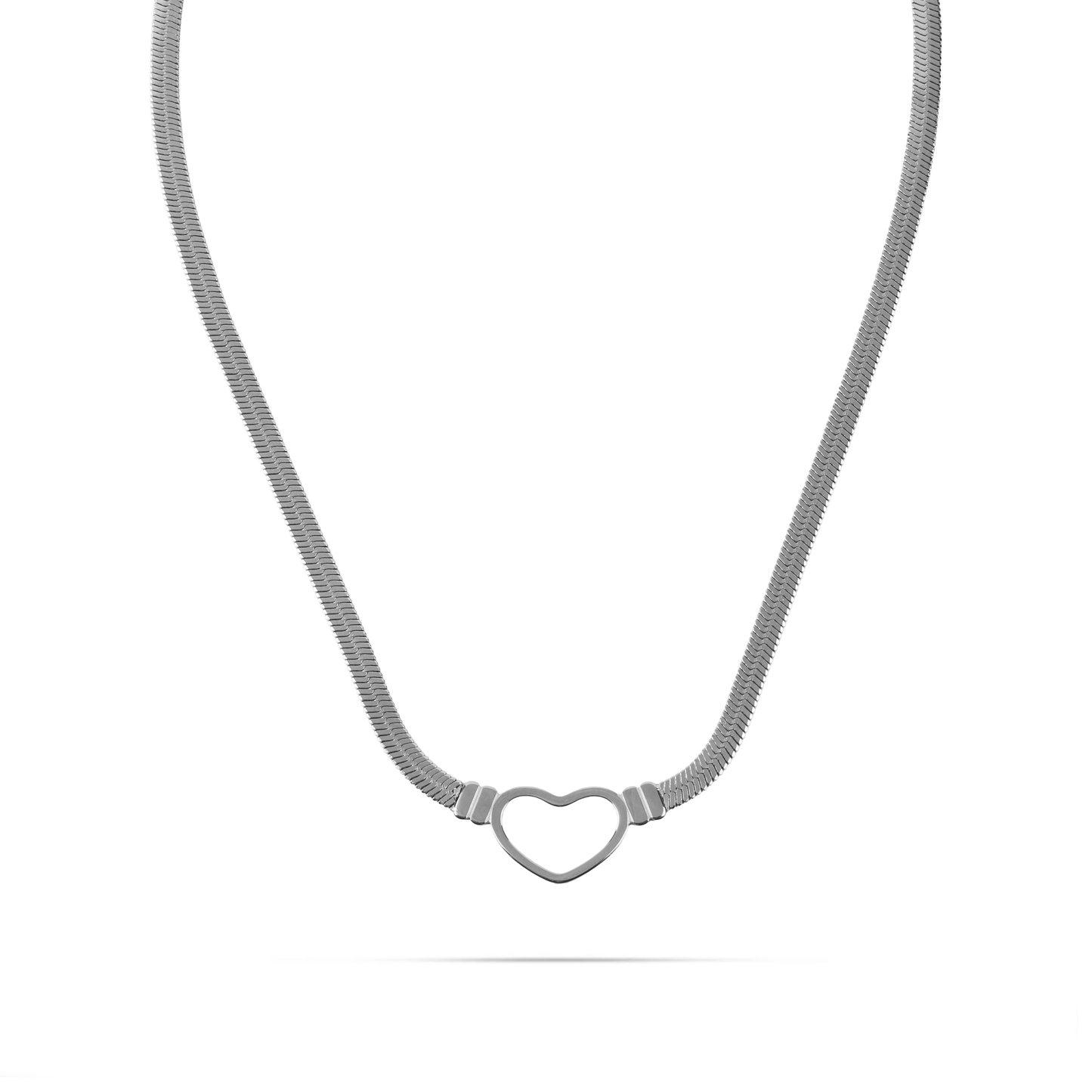Αλυσίδα λαιμού flat snake με καρδιά Mar and Mar Heart Flat Snake (Silver) από ανοξείδωτο ατσάλι