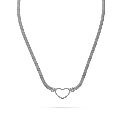 Αλυσίδα λαιμού flat snake με καρδιά Mar and Mar Heart Flat Snake (Silver) από ανοξείδωτο ατσάλι