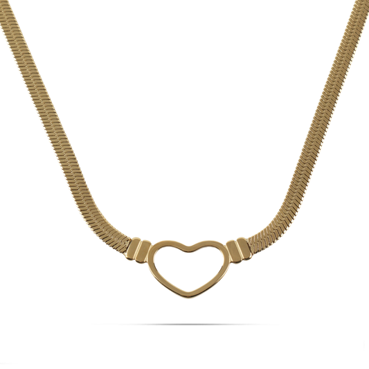 Αλυσίδα λαιμού flat snake με καρδιά Mar and Mar Heart Flat Snake από ανοξείδωτο ατσάλι