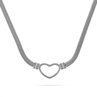 Αλυσίδα λαιμού flat snake με καρδιά Mar and Mar Heart Flat Snake (Silver) από ανοξείδωτο ατσάλι