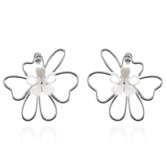 Σκουλαρίκια καρφωτά λουλούδια Mar and Mar Rosella Silver από ανοξείδωτο ατσάλι