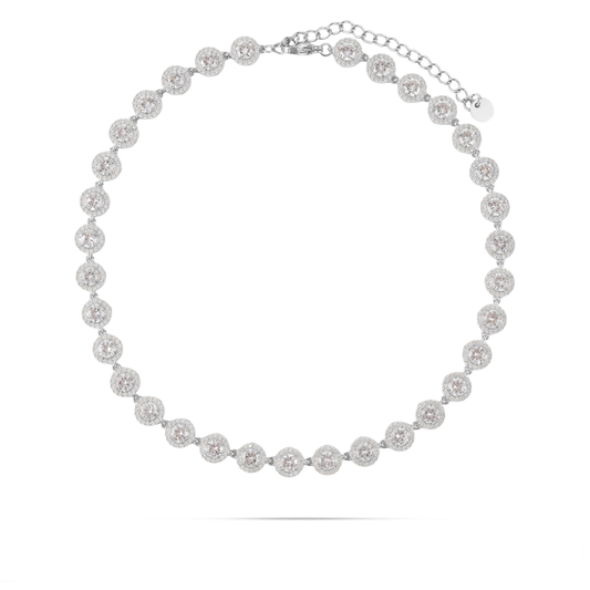 Αλυσίδα λαιμού με ζιργκόν Mar and Mar Crystal Round (Silver) από ανοξείδωτο ατσάλι