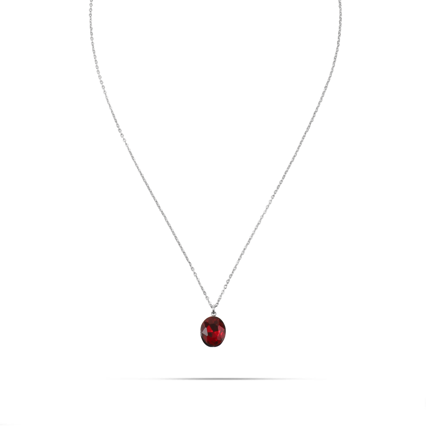 Κολιέ με πέτρα ζιργκόν Mar and Mar Amryn Red Silver από ανοξείδωτο ατσάλι