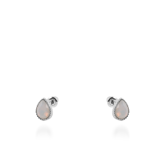 Σκουλαρίκια καρφωτά με ζιργκόν Mar and Mar Teardrops Studs (Pearl White) από ανοξείδωτο ατσάλι