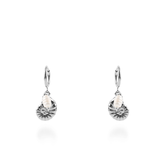 Σκουλαρίκια κρεμαστά Mar and Mar Irida Snail Shell Silver από ανοξείδωτο ατσάλι