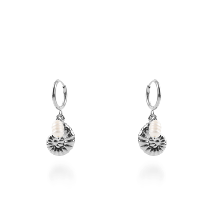 Σκουλαρίκια κρεμαστά Mar and Mar Irida Snail Shell Silver από ανοξείδωτο ατσάλι