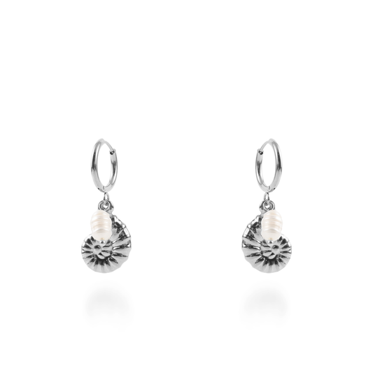 Σκουλαρίκια κρεμαστά Mar and Mar Irida Snail Shell Silver από ανοξείδωτο ατσάλι