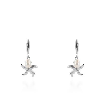 Σκουλαρίκια κρεμαστά με πέρλες Mar and Mar Irida Starfish Silver από ανοξείδωτο ατσάλι