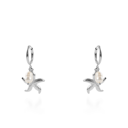 Σκουλαρίκια κρεμαστά με πέρλες Mar and Mar Irida Starfish Silver από ανοξείδωτο ατσάλι