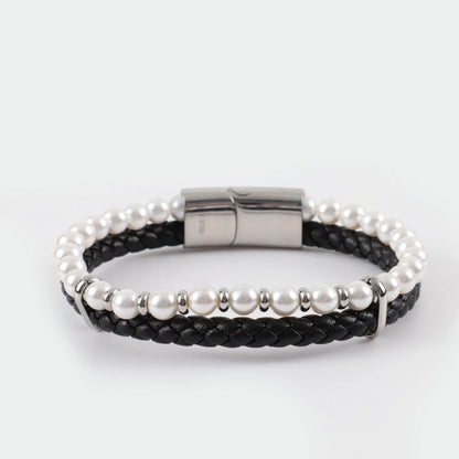 Ανδρικό βραχιόλι με πέρλες Mar & Mar Pearl Rope από ανοξείδωτο ατσάλι