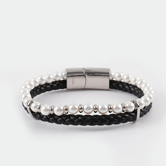 Ανδρικό βραχιόλι με πέρλες Mar and Mar Pearl Rope από ανοξείδωτο ατσάλι