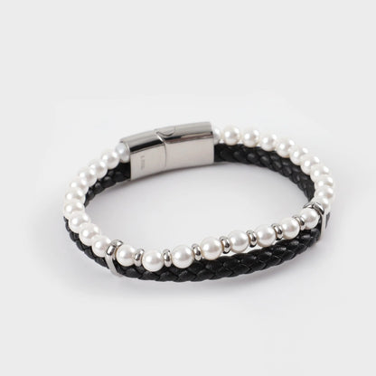Ανδρικό βραχιόλι με πέρλες Mar & Mar Pearl Rope από ανοξείδωτο ατσάλι