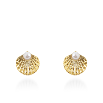 Σκουλαρίκια καρφωτά με πέρλες Mar and Mar Seashell Pearl από ανοξείδωτο ατσάλι
