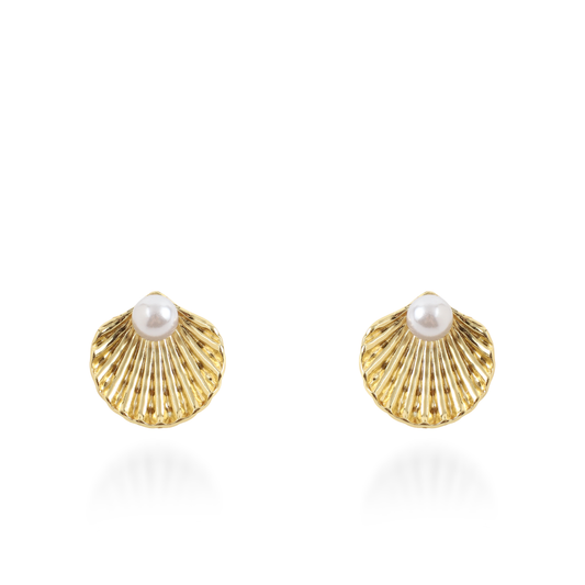 Σκουλαρίκια καρφωτά με πέρλες Mar and Mar Seashell Pearl από ανοξείδωτο ατσάλι