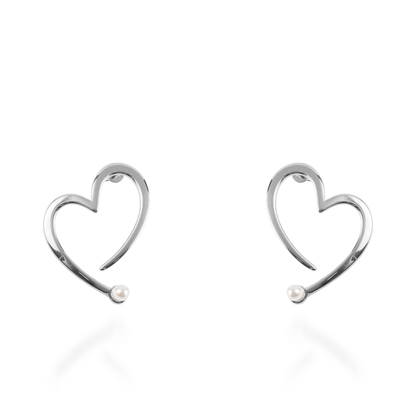 Σκουλαρίκια καρφωτά Mar and Mar Hearts Pearl Silver από ανοξείδωτο ατσάλι