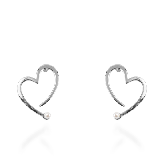 Σκουλαρίκια καρφωτά Mar and Mar Hearts Pearl Silver από ανοξείδωτο ατσάλι