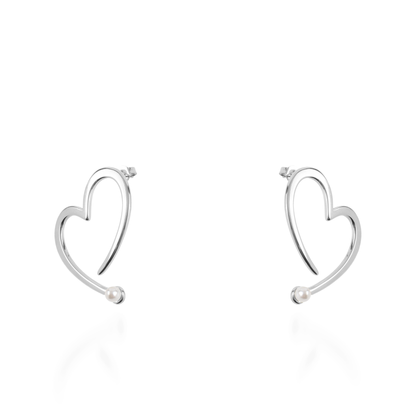 Σκουλαρίκια καρφωτά Mar and Mar Hearts Pearl Silver από ανοξείδωτο ατσάλι