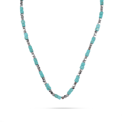Ανδρικό χειροποίητο κολιέ μακραμέ Mar and Mar Curbik (Light Blue) με φυσικές ορυκτές πέτρες Τιρκουάζ Χαολίτη και Αιματίτη