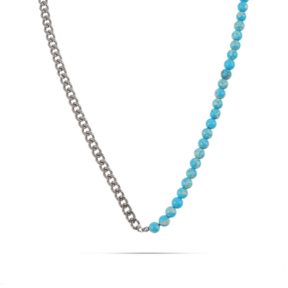 Ανδρικό χειροποίητο κολιέ με αλυσίδα Curb Mar and Mar Conner (Light Blue) με φυσικές ορυκτές πέτρες Χαολίτη