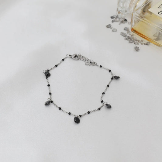 Αλυσίδα ποδιού με πέτρες ζιργκόν Mar and Mar Rosseta Silver (Black) από ανοξείδωτο ατσάλι