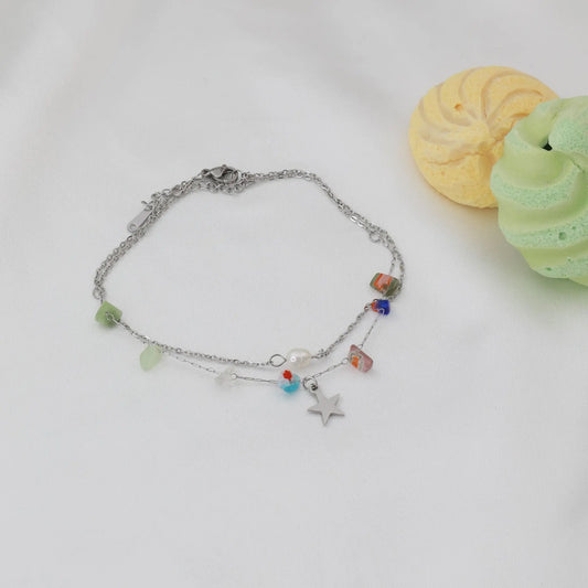 Αλυσίδα ποδιού με χάντρες και αστέρι Mar and Mar Star Anklet (Mix) από ανοξείδωτο ατσάλι