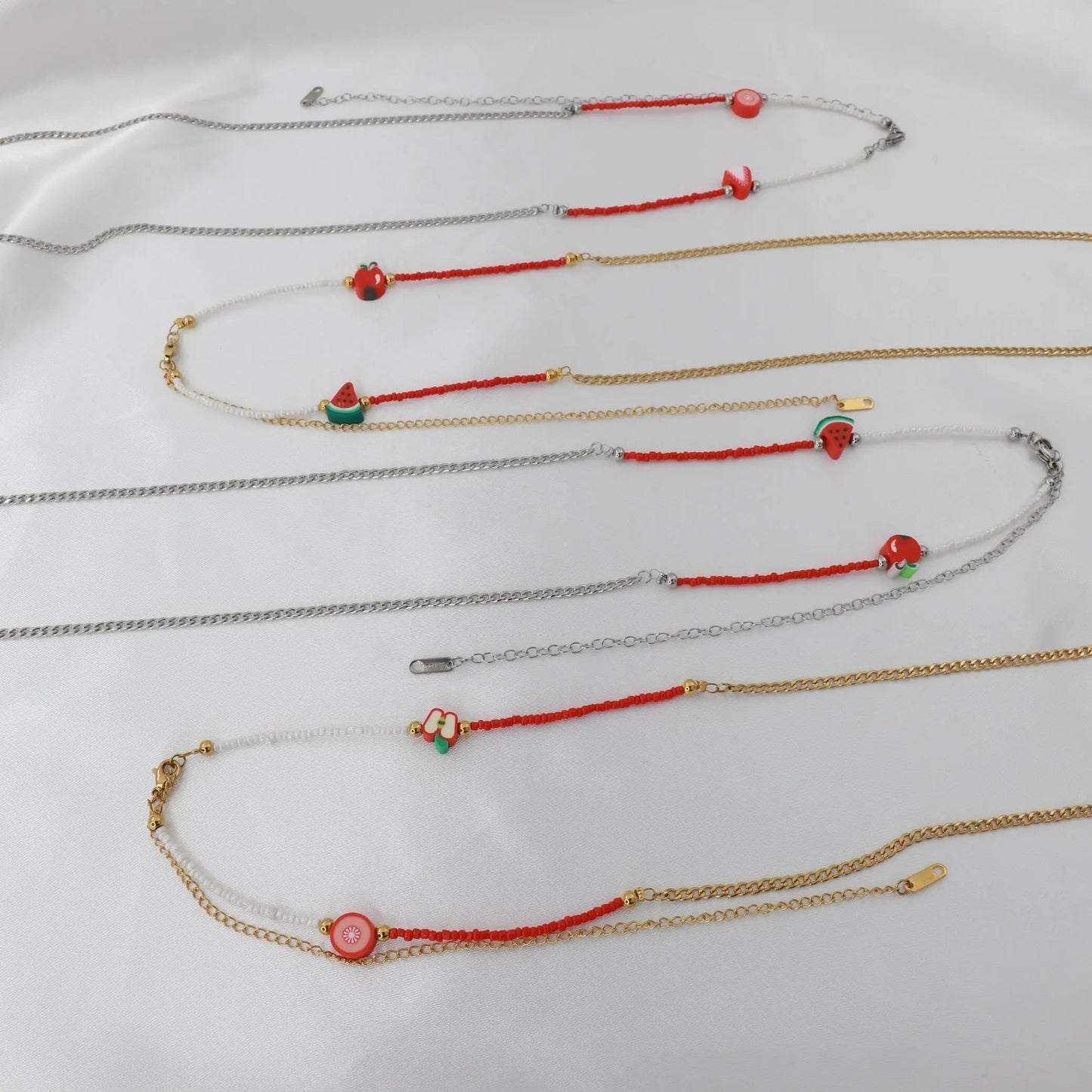 Αλυσίδα κοιλιάς/μέσης με χάντρες Mar & Mar Belly Chain Red από ανοξείδωτο ατσάλι