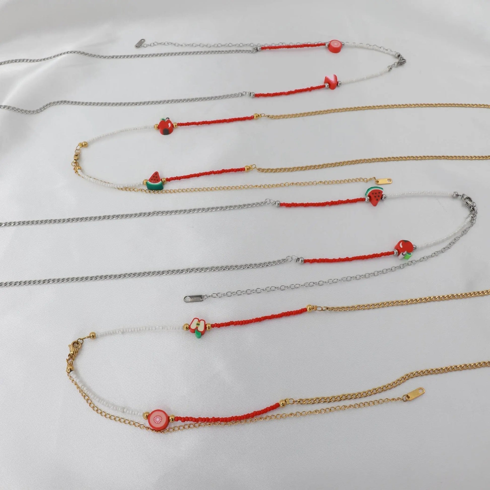 Αλυσίδα κοιλιάς/μέσης με χάντρες Mar & Mar Belly Chain Red από ανοξείδωτο ατσάλι