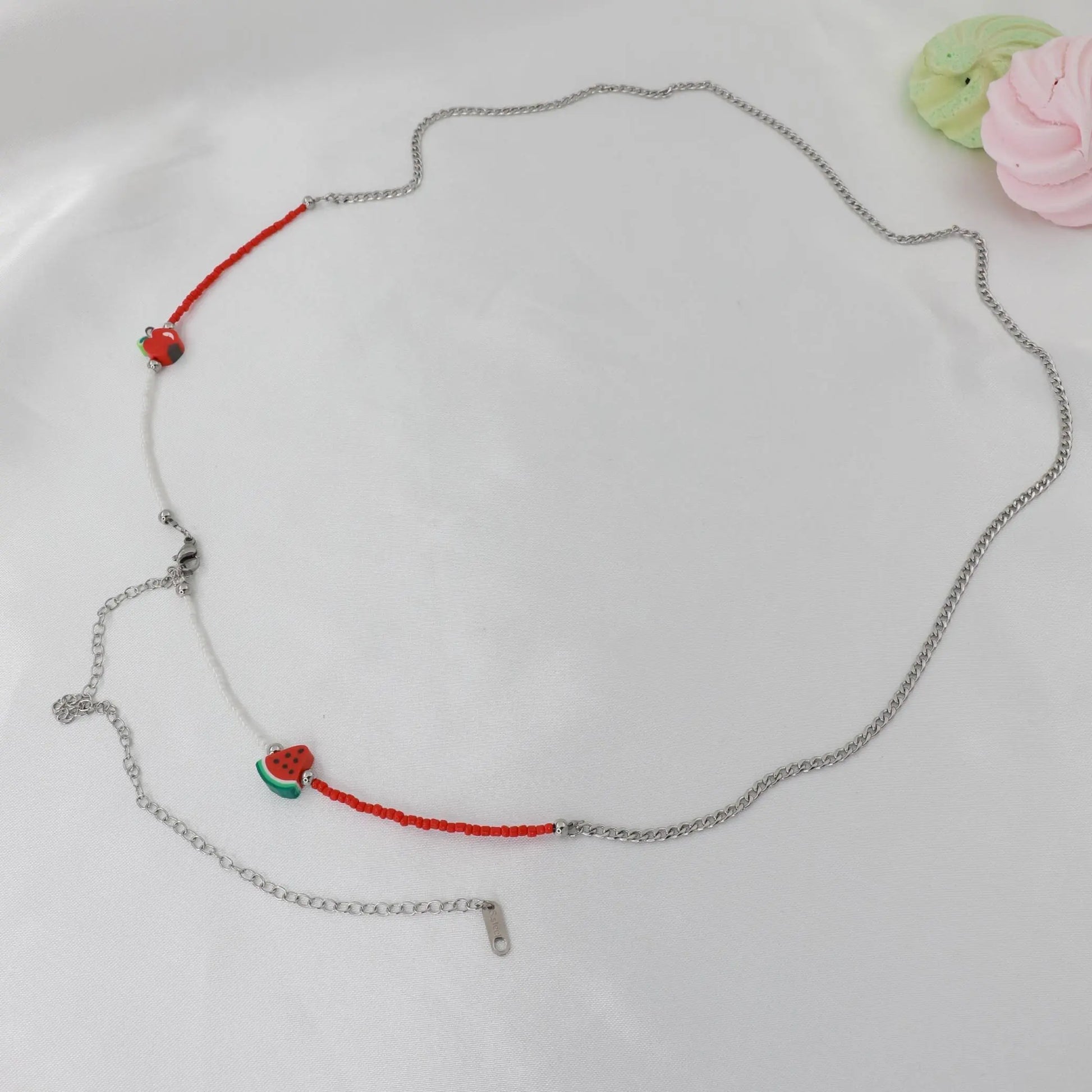 Αλυσίδα κοιλιάς/μέσης με χάντρες Mar & Mar Belly Chain Red από ανοξείδωτο ατσάλι