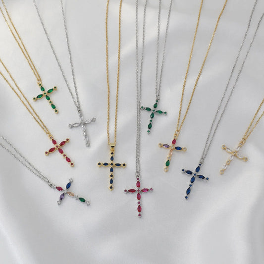 Κολιέ σταυρός με πέτρες ζιργκόν Mar and Mar Ruby Cross από ανοξείδωτο ατσάλι