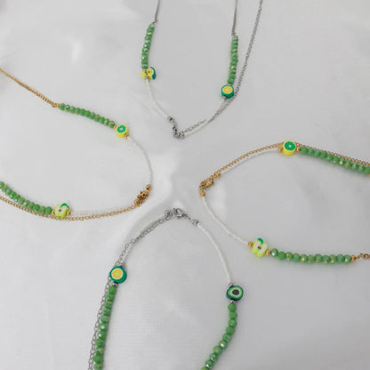 Αλυσίδα κοιλιάς/μέσης με χάντρες Mar & Mar Belly Chain Green από ανοξείδωτο ατσάλι