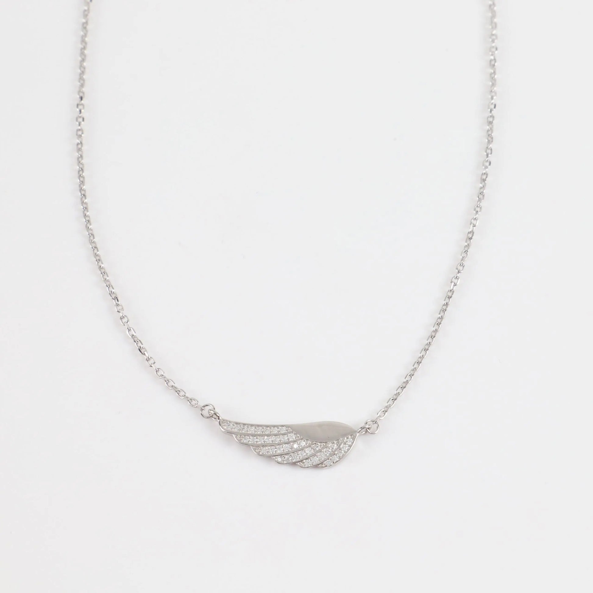 Κολιέ φτερό αγγέλου με πέτρες ζιργκόν Mar & Mar Angel Feather (Silver) από ασήμι 925